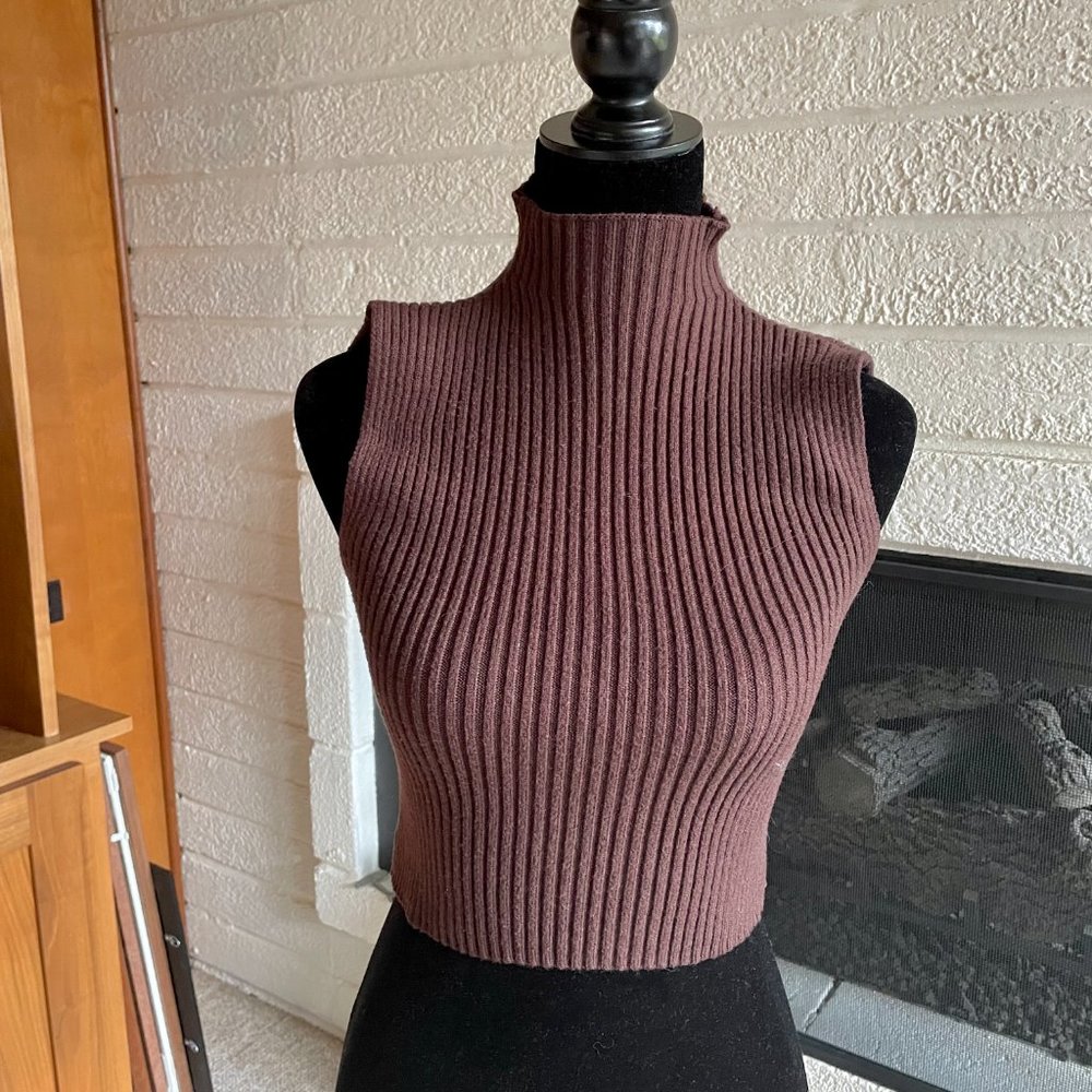 Zara Brown Knit Mock Neck Ribbed Stretchy Sleeveless Top Size Small EUC - Picture 1 of 5